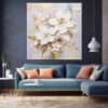 3D White Textured Flower Painting On Canvas, Modern Floral Wall Art-0105