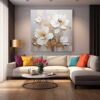 3D White Textured Flower Painting On Canvas, Modern Floral Wall Art-0105
