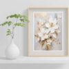 3D White Textured Flower Painting On Canvas, Modern Floral Wall Art-0105
