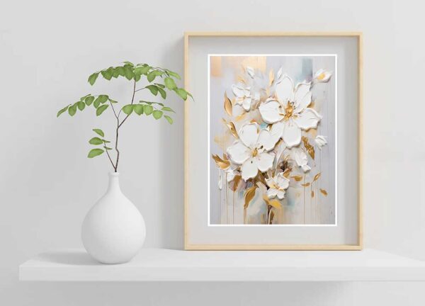 3D White Textured Flower Painting On Canvas, Modern Floral Wall Art-0105