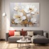 3D White Textured Flower Painting On Canvas, Modern Floral Wall Art-0105