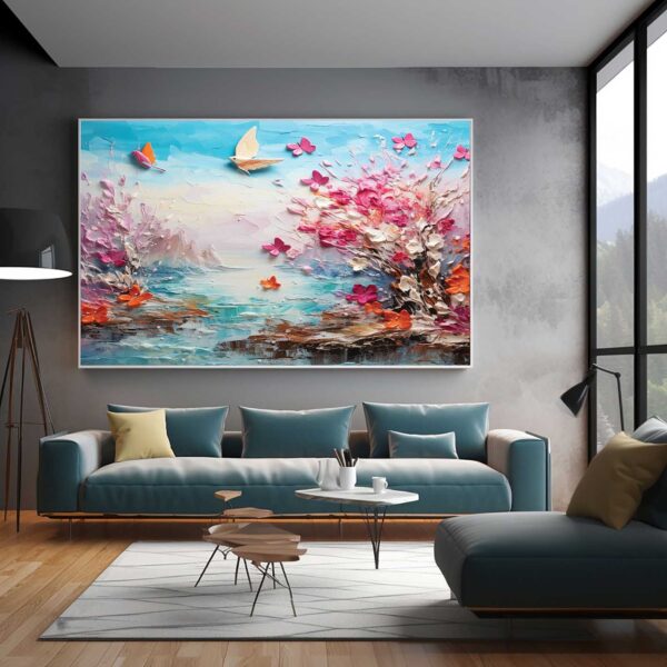 Abstract Floral Painting Colorful Textured Flowers on Canvas Wall Art-097