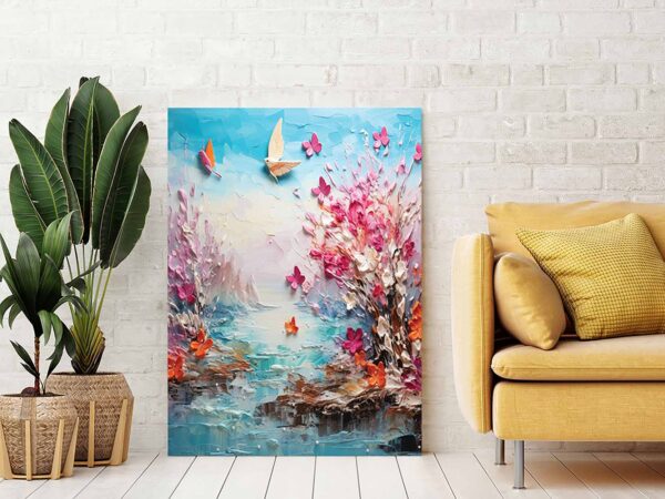 Abstract Floral Painting Colorful Textured Flowers on Canvas Wall Art-097