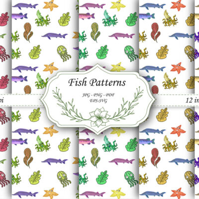 Seamless Fish Pattern with Bows