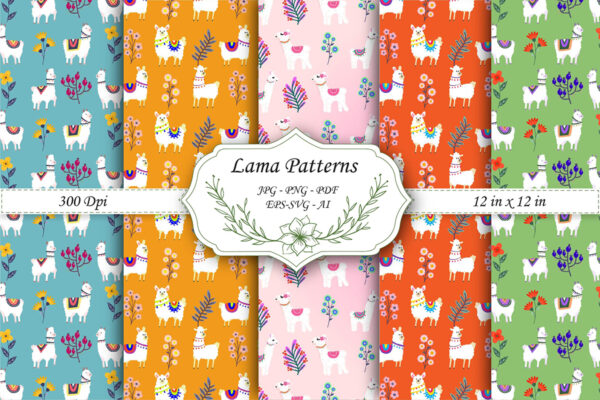 Mockup new Llama Wildflower Field Seamless Pattern, Cute Nursery Animal Design