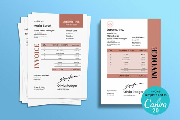 Canva Editable Invoice Template Instant Download