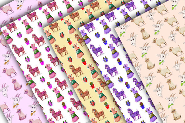 Cute Alpaca Seamless Pattern Boho Animal Print, Kawaii Farm Clipart for Sublimation-057