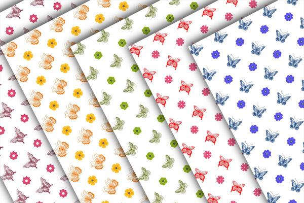 Digital Watercolor Spring Floral Butterflies Seamless Pattern File for Commercial Use-058