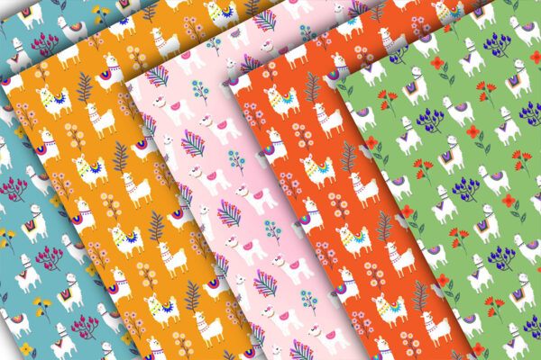 Mockup new Llama Wildflower Field Seamless Pattern, Cute Nursery Animal Design-059