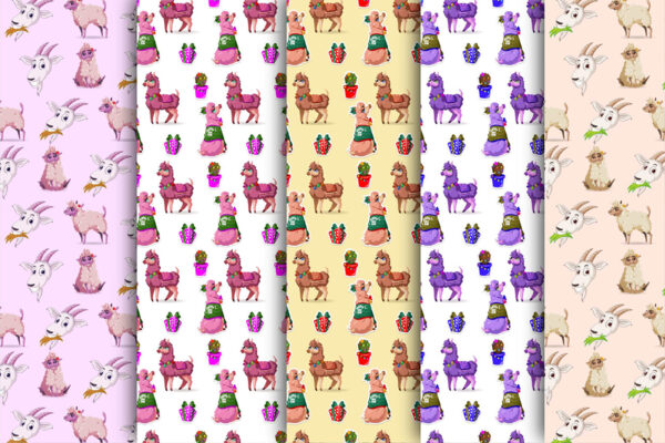 Cute Alpaca Seamless Pattern Boho Animal Print, Kawaii Farm Clipart for Sublimation-057