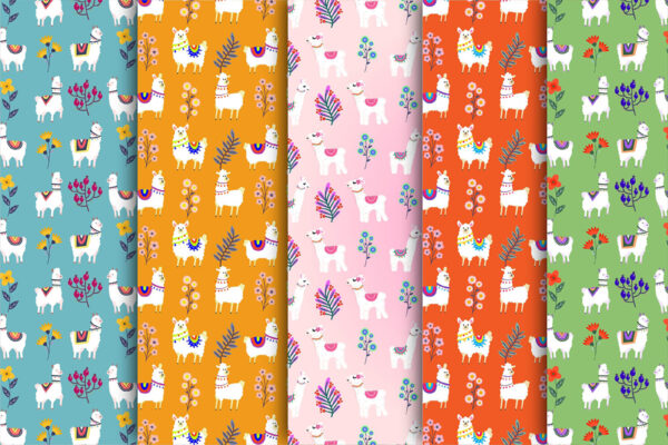 Mockup new Llama Wildflower Field Seamless Pattern, Cute Nursery Animal Design-059