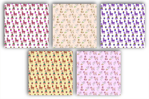 Cute Alpaca Seamless Pattern Boho Animal Print, Kawaii Farm Clipart for Sublimation-057