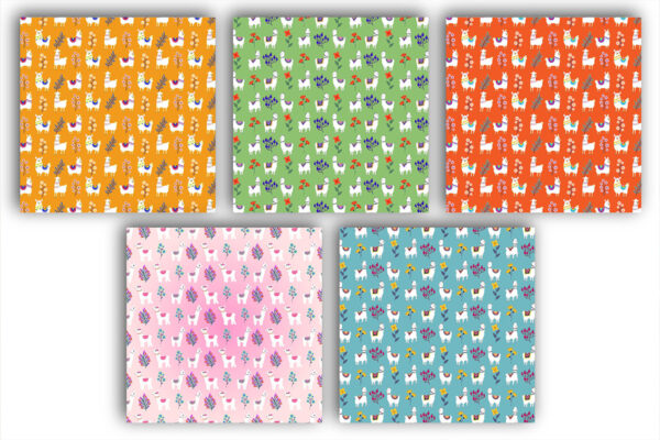 Mockup new Llama Wildflower Field Seamless Pattern, Cute Nursery Animal Design-059