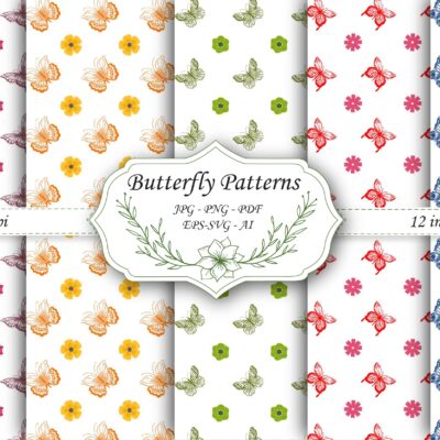 Mockup new-01 Digital Watercolor Spring Floral Butterflies Seamless Pattern File for Commercial Use