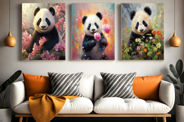 Cute Panda Digital Art Wall Print Set-072