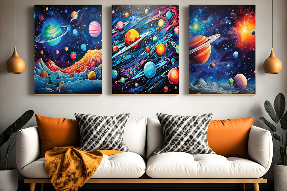 Retro Space Exploration Poster with Planets Home Décor Wall Art Set-071 ...