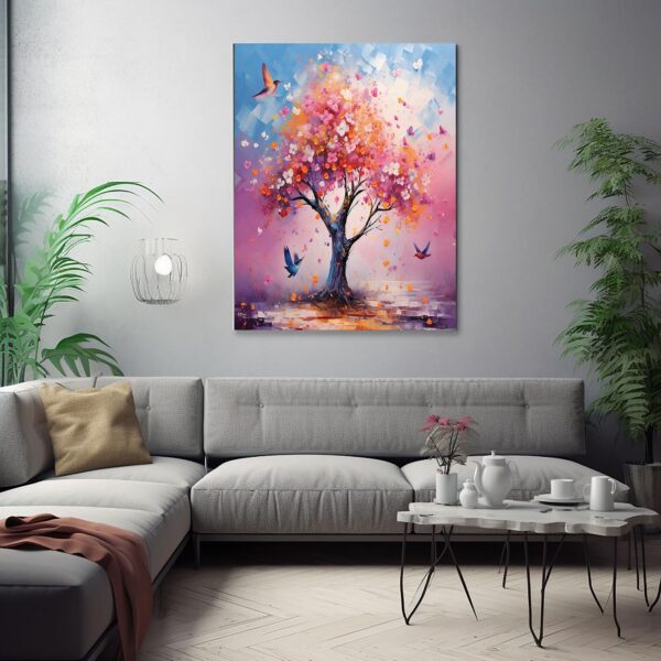 Blossoming Tree Texture Wall Art 3D Floral Plant Landscape Painting-077