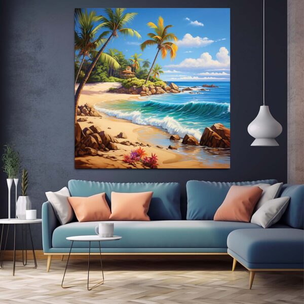 Beach Wall Art, Colorful Coast Painting for Home Decor-084