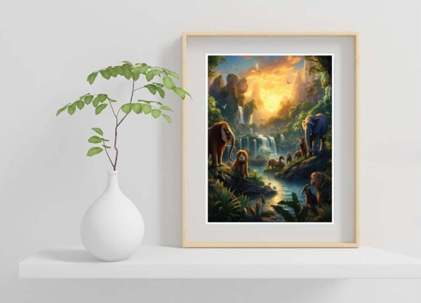 Jungle Wildlife Scene Canvas And Monkeys Wall Art-064