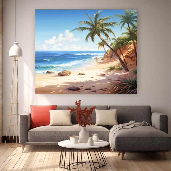 Large Abstract 3D Beach Painting on Canvas Original Blue Sky Texture Wall Art-083