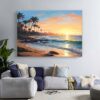 Large Sea Beach Canvas And Palm Tree Seaside Wall Art Set-081