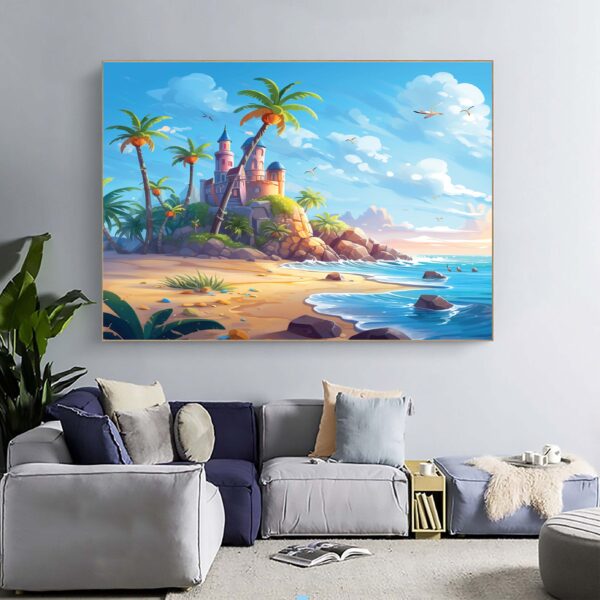 Scenic Tropical Beach Canvas Print, Tropical Wall Decor, Ocean Wall Art Set-085