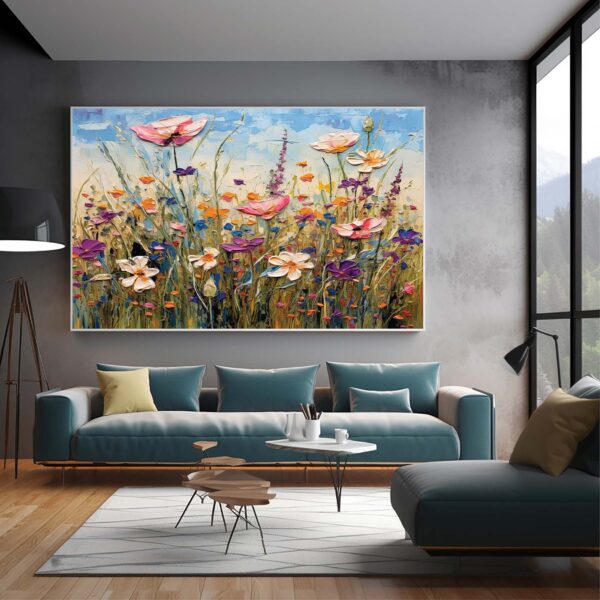 Original Textured Wildflower Painting Wall Decor for Living Room Set-089