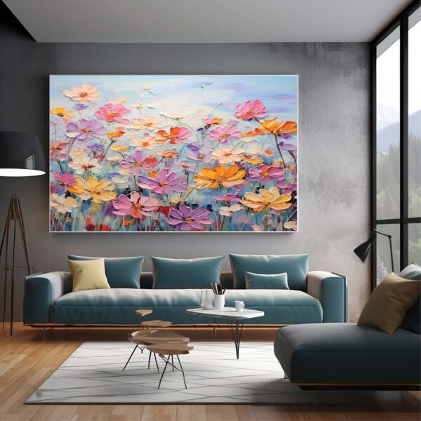 Textured Floral Oil Painting On Canvas Wall Art-090
