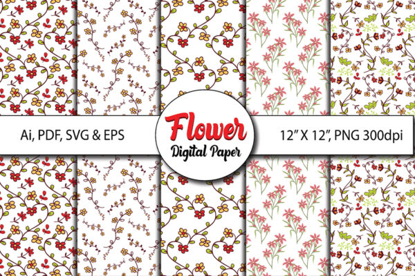 5_Mockup Floral Digital Paper Rose Printable Paper Floral Background