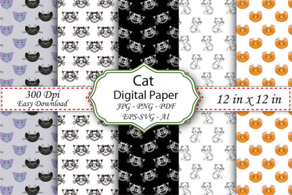 Mockup new Black and White Cat Digital Paper - Seamless Pattern - Craft Paper - Scrapbook Paper