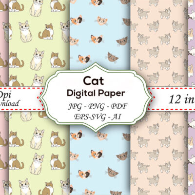 Cute Cat Digital Paper | Scrapbook Paper Set