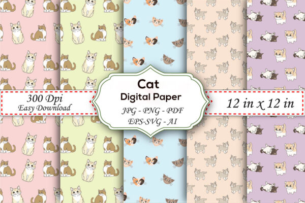 Cute Cat Digital Paper | Scrapbook Paper Set