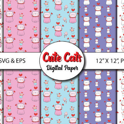 Kawaii Kitten Seamless Pattern