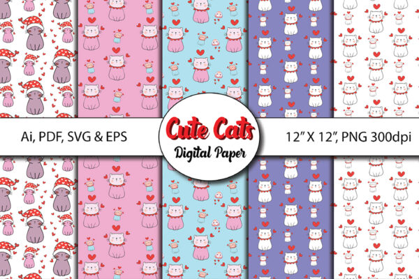 1 Kawaii Kitten Seamless Pattern