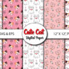 Cute Cat Patterns Digital Paper for Instant Download