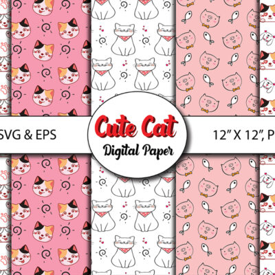 1 Cute Cat Patterns Digital Paper for Instant Download