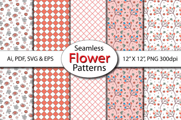 5_Mockup Seamless Pattern Spring Floral Digital Paper Vintage Digital Art