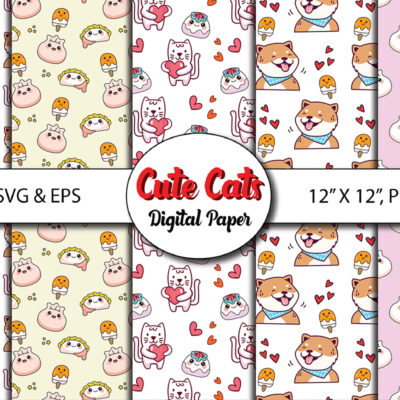 1 Digital Cats Seamless Pattern Repeat Tile for Fabric, Packaging, Commercial Use