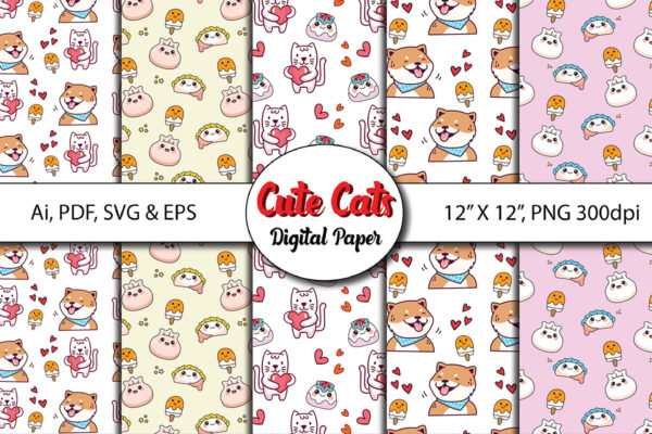 1 Digital Cats Seamless Pattern Repeat Tile for Fabric, Packaging, Commercial Use