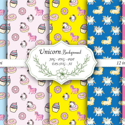 Unicorn Digital Paper: Seamless Pattern, Rainbow, Magical, Scrapbook