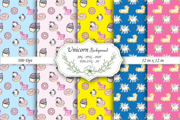 Unicorn Digital Paper: Seamless Pattern, Rainbow, Magical, Scrapbook