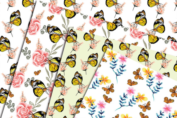 Flower & Butterfly  Seamless Pattern