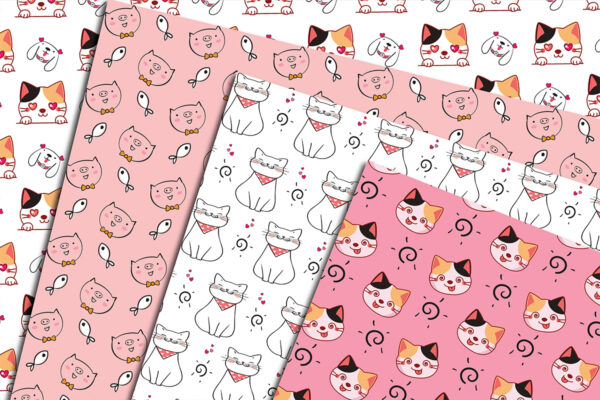 Cute Cat Patterns Digital Paper for Instant Download-032