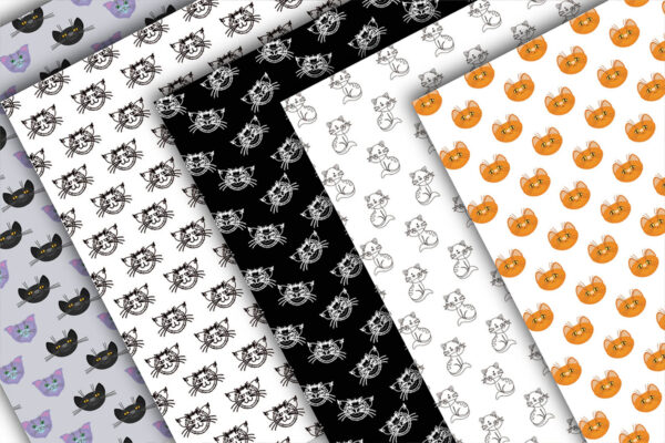 Mockup new Black and White Cat Digital Paper - Seamless Pattern - Craft Paper - Scrapbook Paper-055