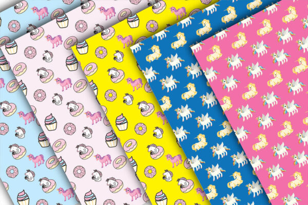 Unicorn Digital Paper: Seamless Pattern, Rainbow, Magical, Scrapbook-062