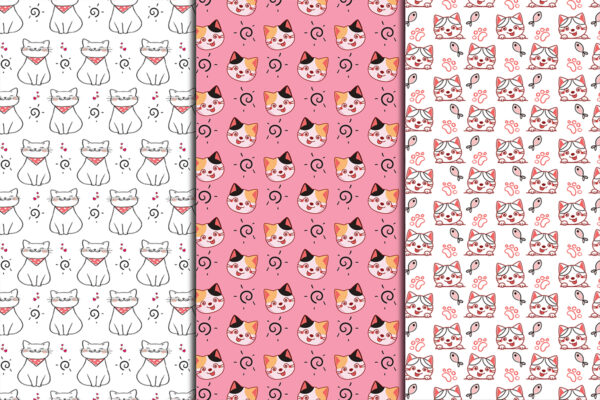 Cute Cat Patterns Digital Paper for Instant Download-032