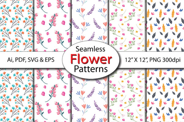 3 flowers seamless pattern, soft floral repeat design for fabric and textiles