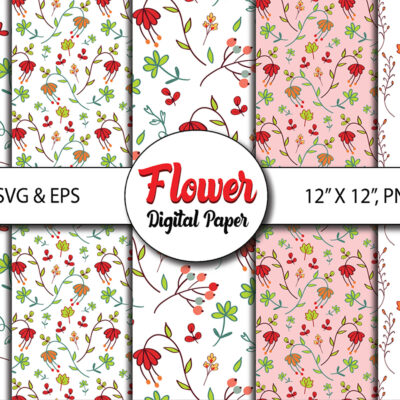 Boho Seamless Digital Papers, Little Flowers, Commercial Use Digital Paper