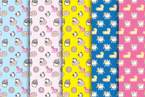 Unicorn Digital Paper: Seamless Pattern, Rainbow, Magical, Scrapbook-062