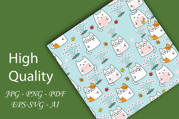 Cute Cat Seamless Pattern Baby Animal Digital Paper, Nursery Fabric, Scrapbook Printable-027